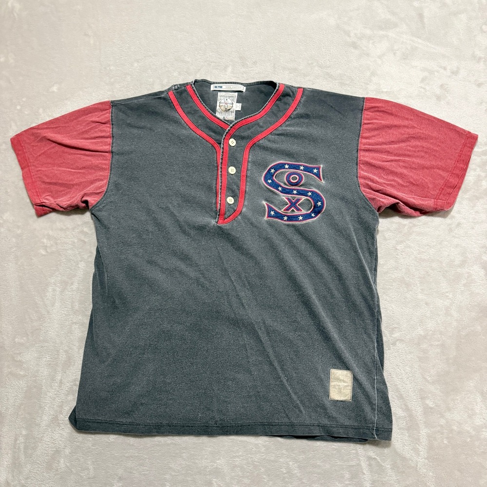 VTG Cooperstown Collection Chicago White Sox Henley Jersey Shirt Mens L MLB 90s - Picture 1 of 10
